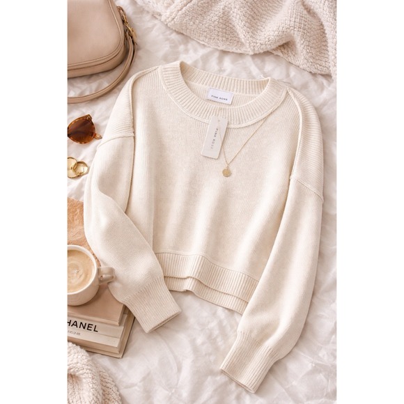 Pink Rose Sweaters - Pink Rose Cream Knit Sweater Women Medium NWT Cotton Blend Cropped Pullover